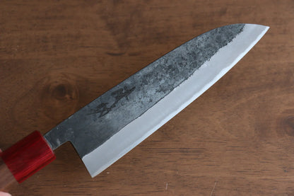 Seisuke Kurumi Blue Steel (บลูสตีล) Kurouchi มีด Santoku มีดทำครัวญี่ปุ่น 165mm ด้ามไม้วอลนัท(ประดับไม้ สีเเดง คู่)