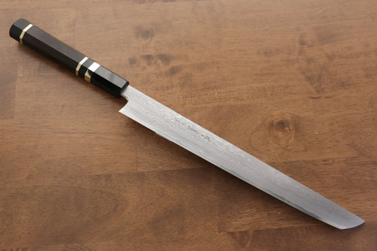 Jikko Blue Steel (บลูสตีล) ดามัสกัส มีดSakimaru Sujihiki มีดทำครัวญี่ปุ่น 270mm ด้ามไม้มะเกลือ (ประดับห่วงคู่)
