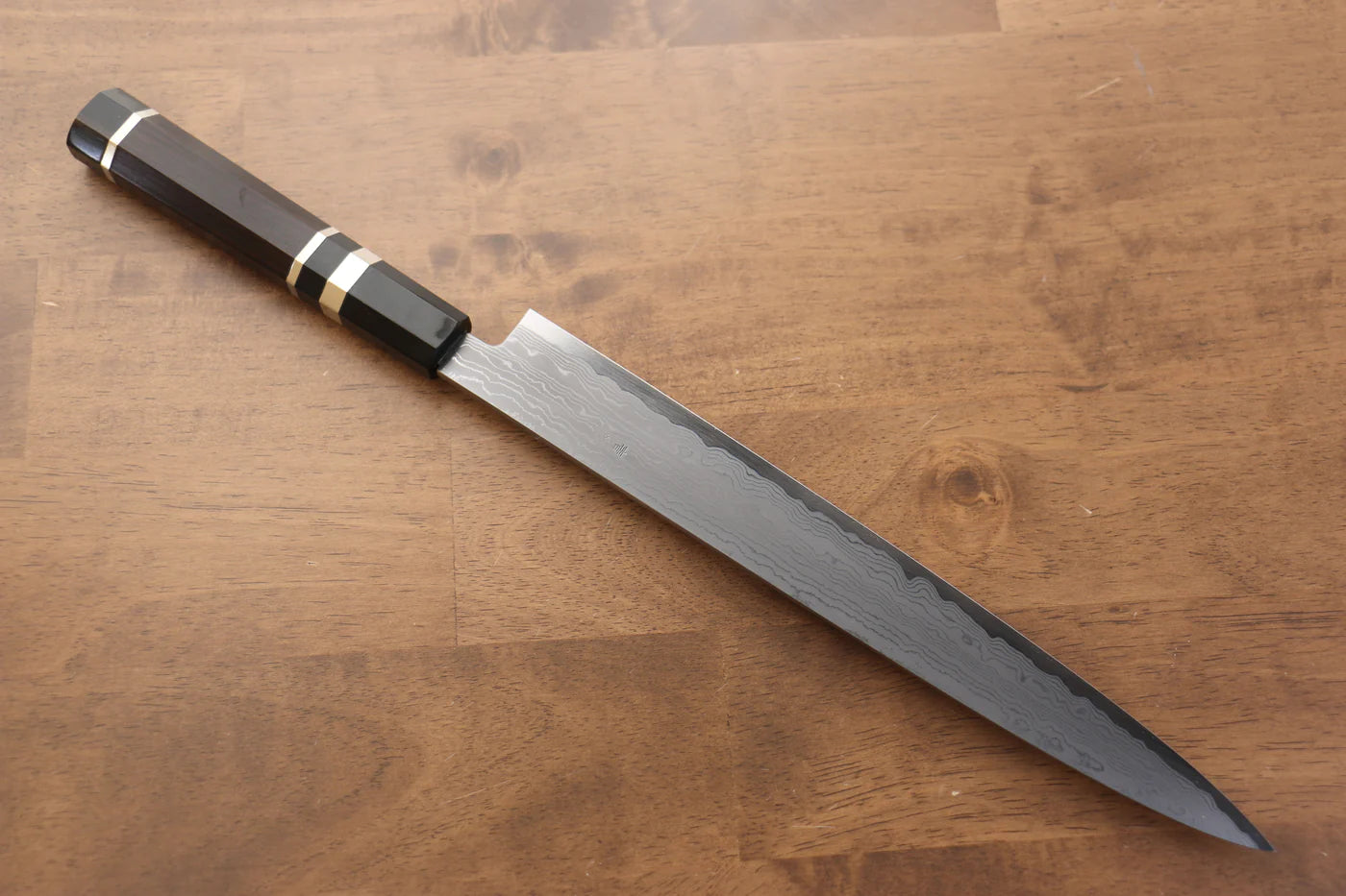 Jikko Blue Steel (บลูสตีล) ดามัสกัส มีดเลาะเอ็น Sujihiki มีดทำครัวญี่ปุ่น 270mm ด้ามไม้มะเกลือ (ประดับห่วงคู่)