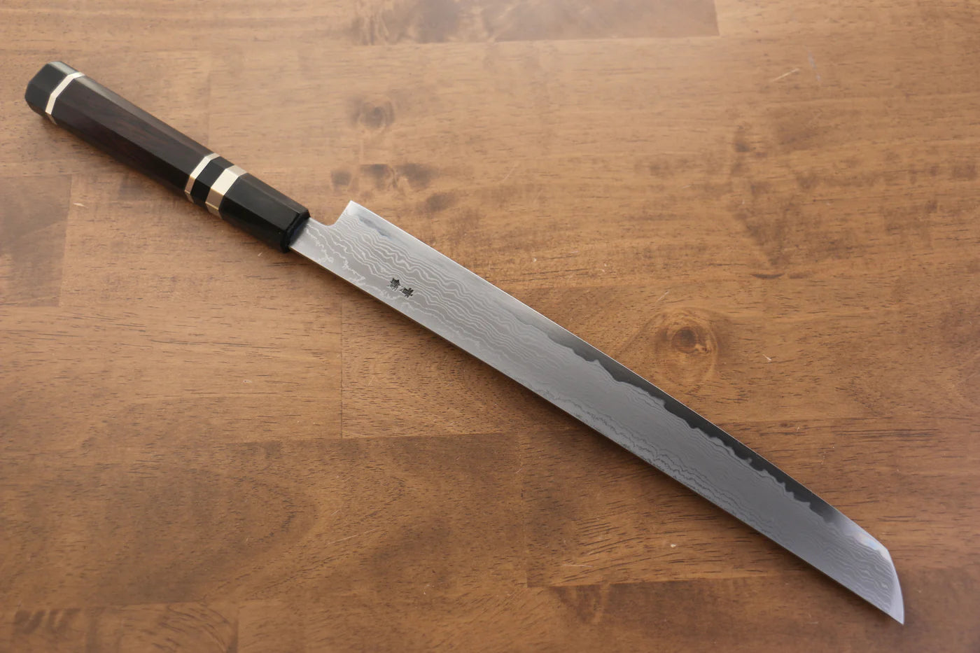 Jikko Blue Steel (บลูสตีล) ดามัสกัส มีดSakimaru Sujihiki มีดทำครัวญี่ปุ่น 300mm ด้ามไม้มะเกลือ (ประดับห่วงคู่)