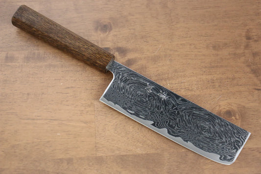 Seisuke Nami AUS10 ขัดขึ้นเงากระจก ลายดามัสกัส มีดหั่นผัก Nakiri มีดทำครัวญี่ปุ่น 170mm ด้ามโอ๊ค