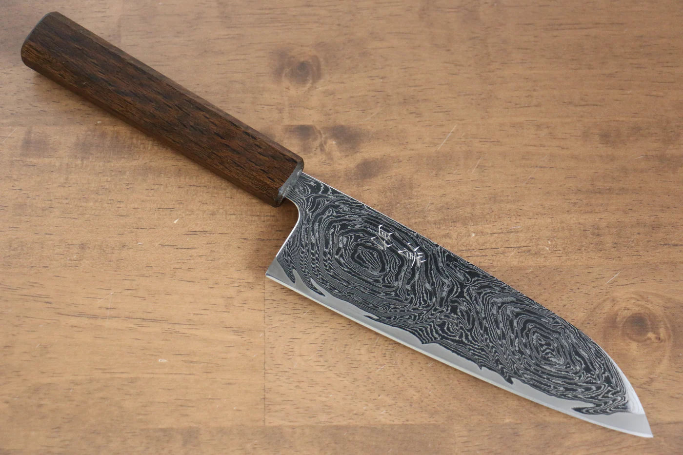 Seisuke Nami AUS10 ขัดขึ้นเงากระจก ลายดามัสกัส มีด Santoku มีดทำครัวญี่ปุ่น 165mm ด้ามโอ๊ค