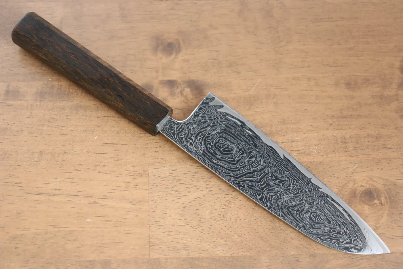 Seisuke Nami AUS10 ขัดขึ้นเงากระจก ลายดามัสกัส มีด Santoku มีดทำครัวญี่ปุ่น 165mm ด้ามโอ๊ค