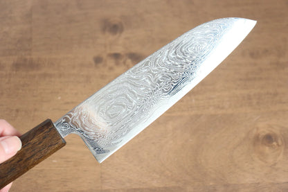 Seisuke Nami AUS10 ขัดขึ้นเงากระจก ลายดามัสกัส มีด Santoku มีดทำครัวญี่ปุ่น 165mm ด้ามโอ๊ค