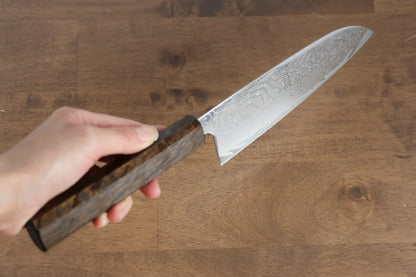 Seisuke Nami AUS10 ขัดขึ้นเงากระจก ลายดามัสกัส มีด Santoku มีดทำครัวญี่ปุ่น 165mm ด้ามโอ๊ค