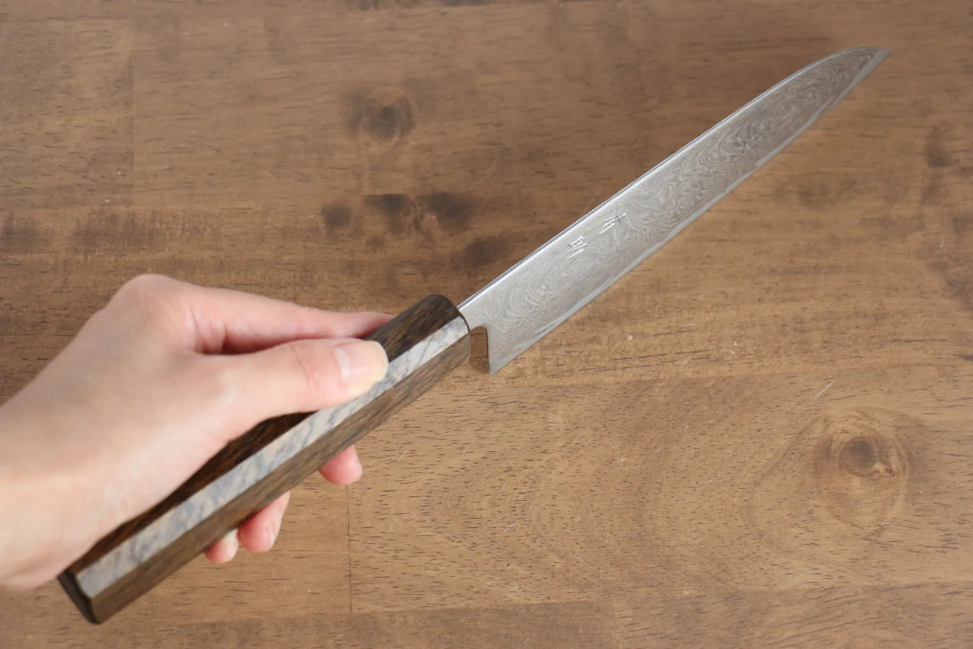 Seisuke Nami AUS10 ขัดขึ้นเงากระจก ลายดามัสกัส มีด Santoku มีดทำครัวญี่ปุ่น 165mm ด้ามโอ๊ค