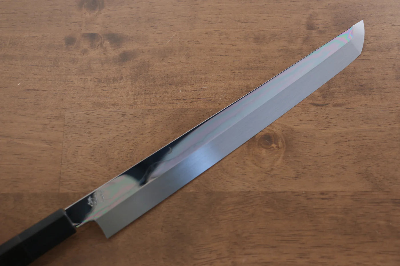 Jikko Fujisan Honyaki White Steel (เหล็กกล้าขาว) No.3 ขัดขึ้นเงากระจก มีด Sakimaru Yanagiba มีดทำครัวญี่ปุ่น 270mm ด้ามไม้มะเกลือ