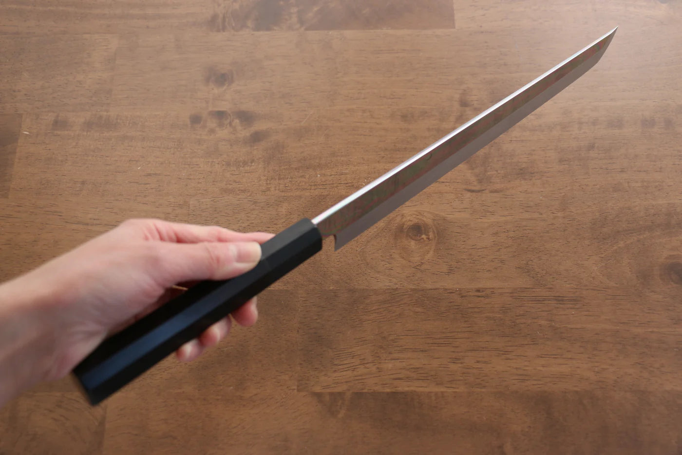Jikko Fujisan Honyaki White Steel (เหล็กกล้าขาว) No.3 ขัดขึ้นเงากระจก มีด Sakimaru Yanagiba มีดทำครัวญี่ปุ่น 270mm ด้ามไม้มะเกลือ