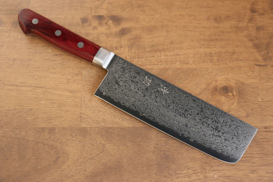 Seisuke VG10 33 ชั้น ขัดขึ้นเงากระจก ลายดามัสกัส มีดหั่นผัก Nakiri มีดทำครัวญี่ปุ่น 180mm ด้ามไม้ Pakka wood สีแดง