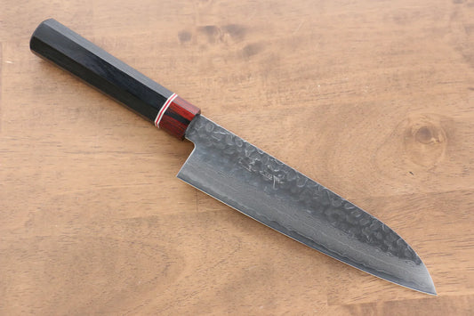 Seisuke VG10 ดามัสกัส มีด Santoku มีดทำครัวญี่ปุ่น 180mm ด้ามไม้ Pakka wood สีดำ