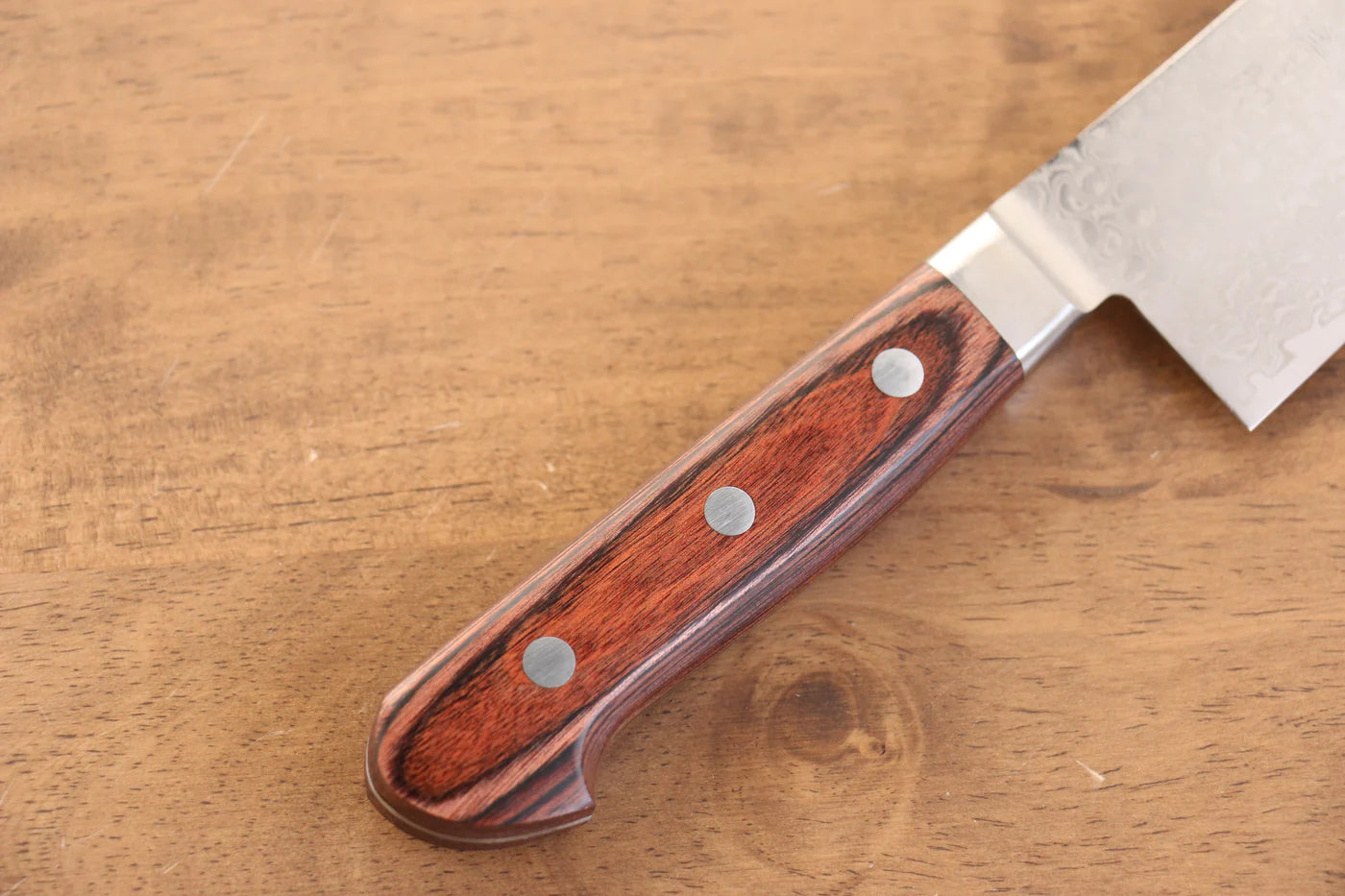 Seisuke Mokusei ZA-18 ขัดขึ้นเงากระจก ลายดามัสกัส มีดกิวโตะ Gyuto มีดทำครัวญี่ปุ่น 210mm ด้ามไม้ Pakka wood สีน้ำตาล