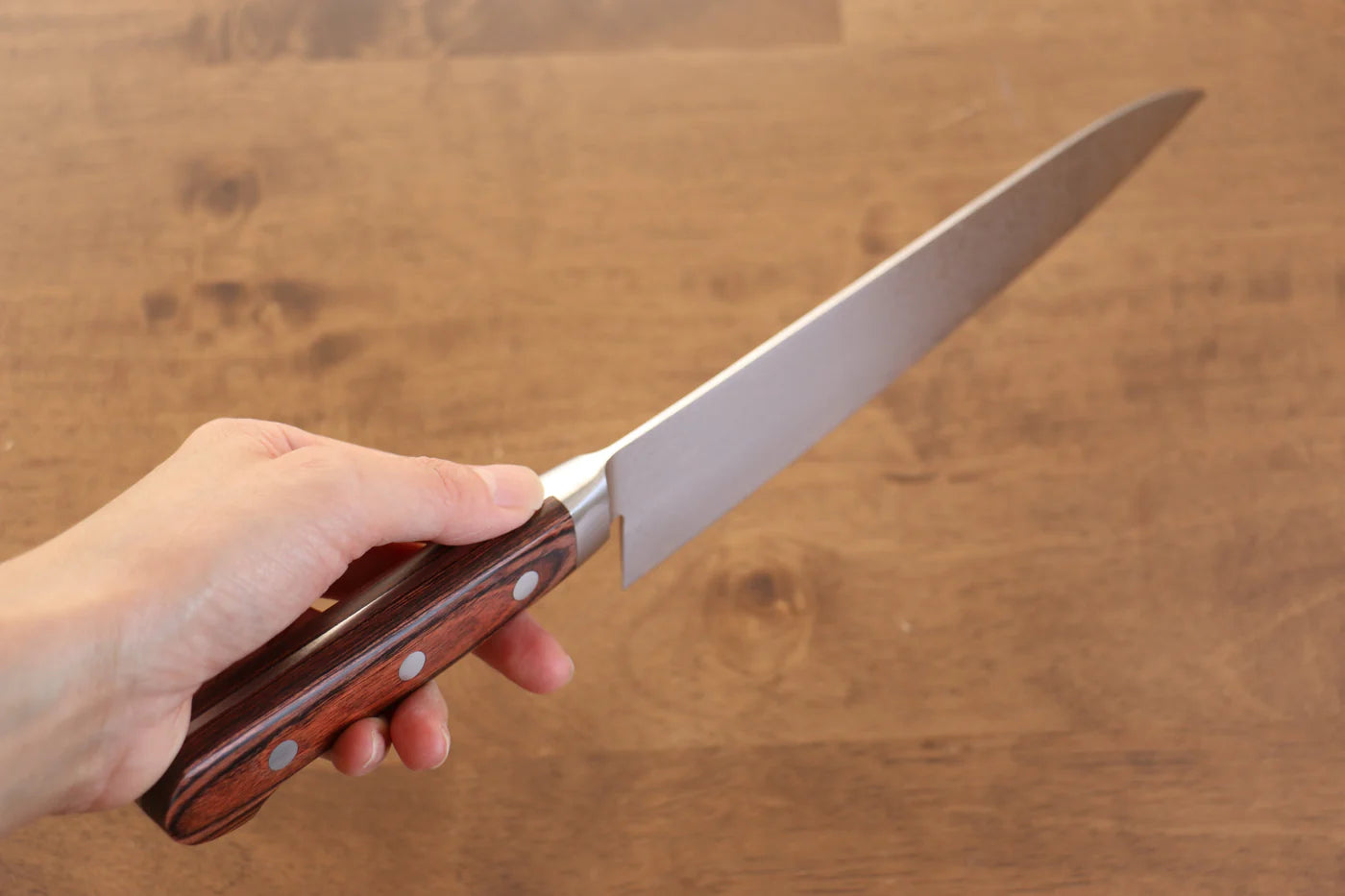 Seisuke Mokusei ZA-18 ขัดขึ้นเงากระจก ลายดามัสกัส มีดกิวโตะ Gyuto มีดทำครัวญี่ปุ่น 210mm ด้ามไม้ Pakka wood สีน้ำตาล