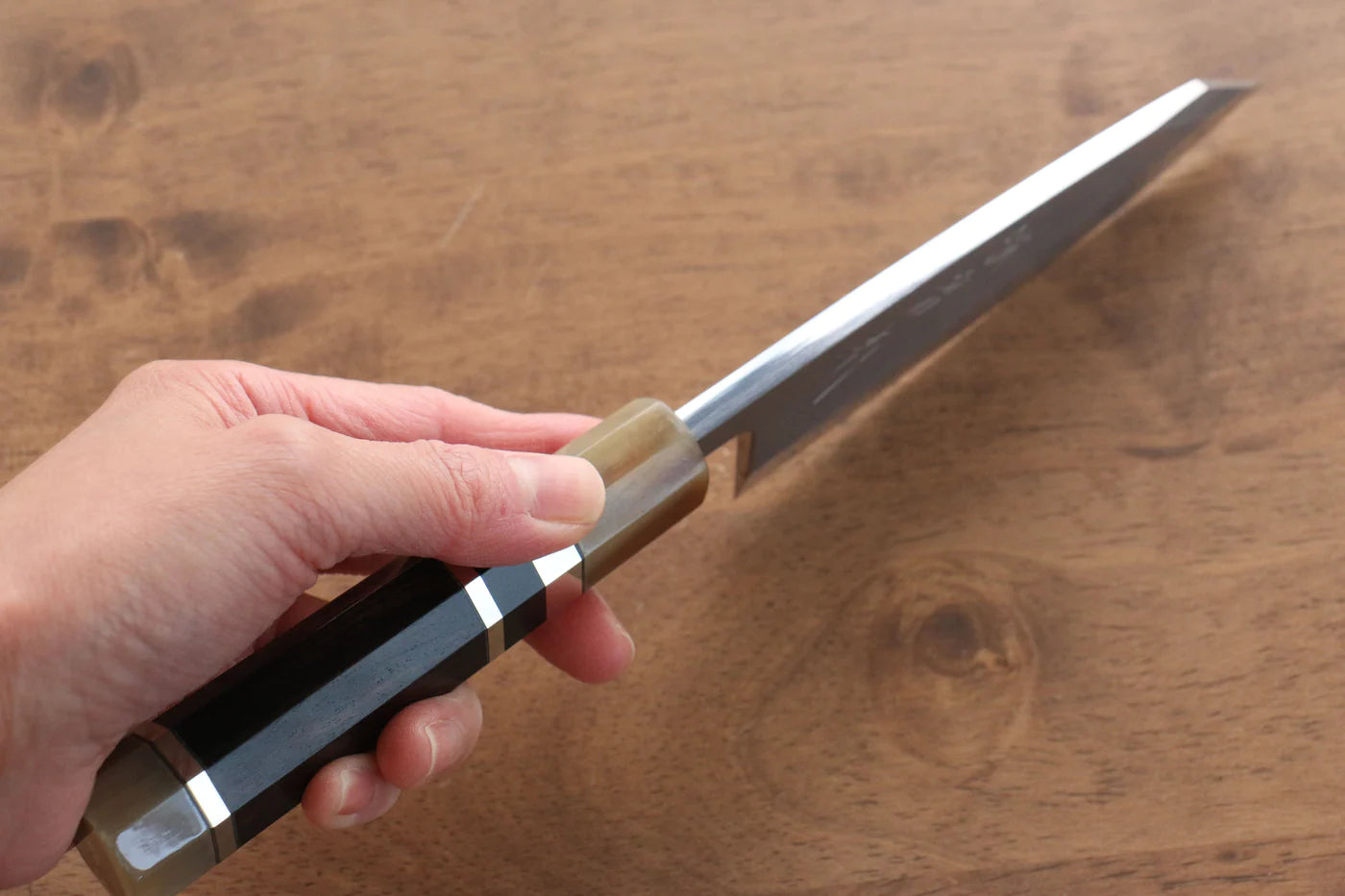 Jikko  Blue Steel (บลูสตีล) มีด Sakimaru Yanagiba มีดทำครัวญี่ปุ่น 300mm ด้ามไม้มะเกลือ (ประดับห่วงคู่)