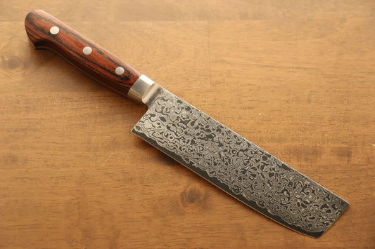 Seisuke Mokusei ZA-18 ขัดขึ้นเงากระจก ลายดามัสกัส มีดหั่นผัก Nakiri มีดทำครัวญี่ปุ่น 165mm ด้ามไม้ Pakka wood สีน้ำตาล