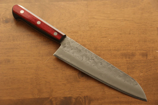 Seisuke Silver Steel No.3 (เหล็กเงิน No.3) ลายคล้ายผิวลูกสาลี่ มีด Santoku มีดทำครัวญี่ปุ่น 180mm ด้ามไม้ Pakka wood สีแดง