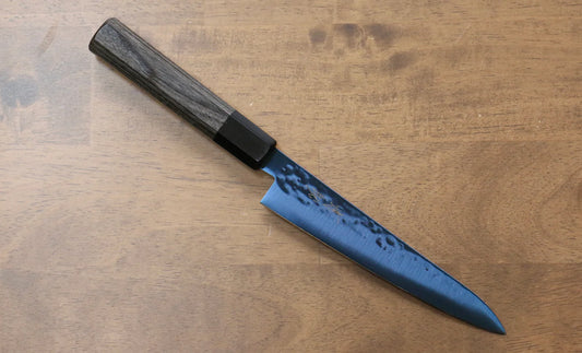 Seisuke เหล็ก SK-85 Ion plating ลายค้อนตี มีดขนาดเล็ก  Petty มีดทำครัวญี่ปุ่น 150mm ด้ามไม้ Pakka wood สีเทา