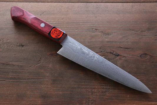 Shigeki Tanaka VG10 17 ชั้น ดามัสกัส มีดขนาดเล็ก  Petty มีดทำครัวญี่ปุ่น 150mm ด้ามไม้ Pakka wood สีแดง
