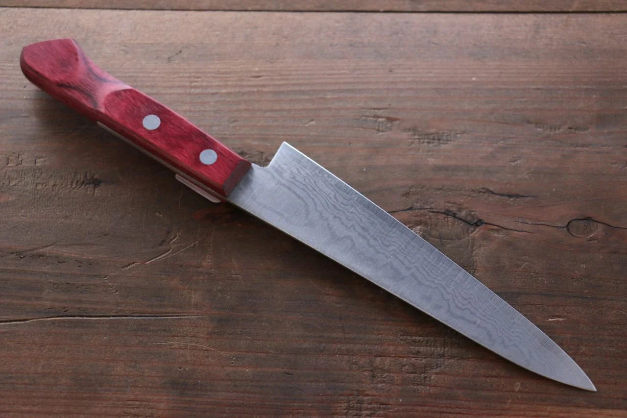 Shigeki Tanaka VG10 17 ชั้น ดามัสกัส มีดขนาดเล็ก  Petty มีดทำครัวญี่ปุ่น 150mm ด้ามไม้ Pakka wood สีแดง