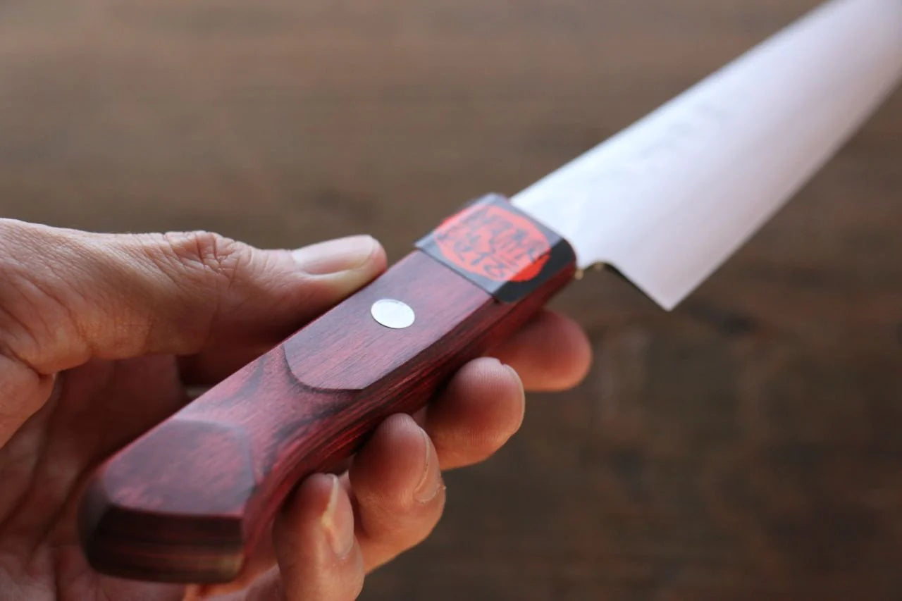Shigeki Tanaka VG10 17 ชั้น ดามัสกัส มีดขนาดเล็ก  Petty มีดทำครัวญี่ปุ่น 150mm ด้ามไม้ Pakka wood สีแดง