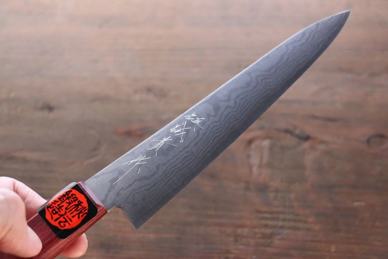 Shigeki Tanaka VG10 17 ชั้น ดามัสกัส มีดขนาดเล็ก  Petty มีดทำครัวญี่ปุ่น 150mm ด้ามไม้ Pakka wood สีแดง