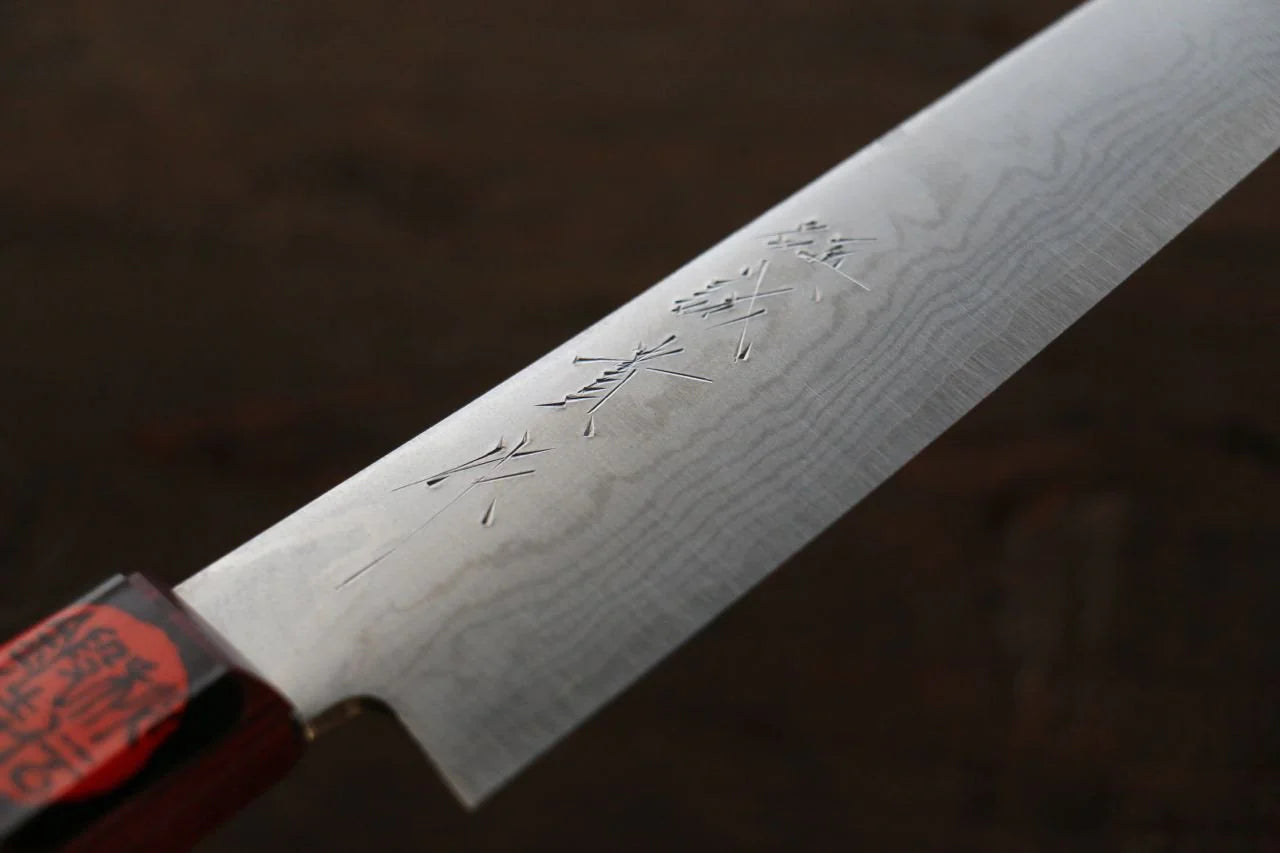 Shigeki Tanaka VG10 17 ชั้น ดามัสกัส มีดขนาดเล็ก  Petty มีดทำครัวญี่ปุ่น 150mm ด้ามไม้ Pakka wood สีแดง