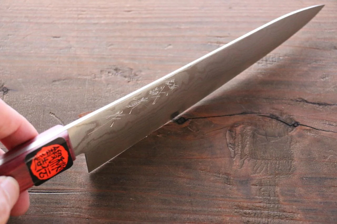 Shigeki Tanaka VG10 17 ชั้น ดามัสกัส มีดขนาดเล็ก  Petty มีดทำครัวญี่ปุ่น 150mm ด้ามไม้ Pakka wood สีแดง