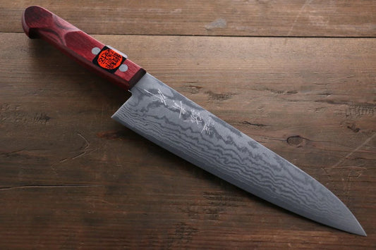 Shigeki Tanaka VG10 17 ชั้น ดามัสกัส มีดกิวโตะ Gyuto มีดทำครัวญี่ปุ่น 180mm ด้ามไม้ Pakka wood สีแดง