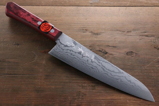 Shigeki Tanaka VG10 17 ชั้น ดามัสกัส มีดกิวโตะ Gyuto มีดทำครัวญี่ปุ่น 210mm ด้ามไม้ Pakka wood สีแดง