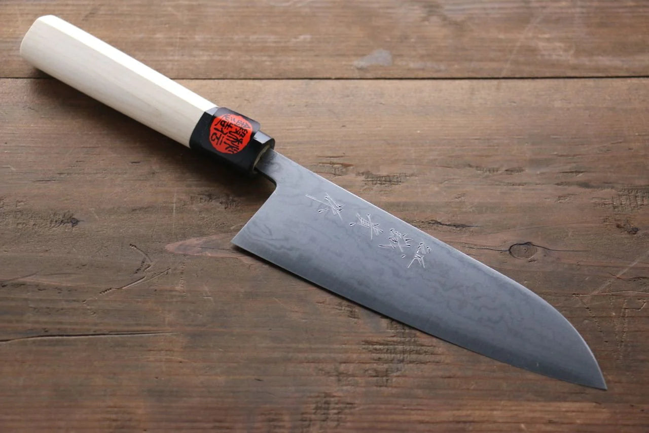 Shigeki Tanaka Blue Steel (บลูสตีล) No.2 ดามัสกัส 17 ชั้น ดามัสกัส มีด Santoku มีดทำครัวญี่ปุ่น 165mm ด้ามต้นเเมกโนเลีย